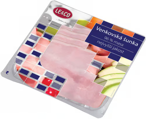 detail LECO Venkovská šunka 96% masa 100g