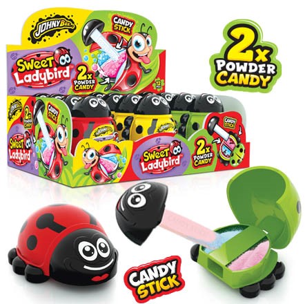detail JB SWEET LADYBIRD – lízátko + 2x ovocný prášek 10g x 12