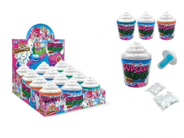 detail JF Cupcake lollipop + sour powder 30g x 12ks